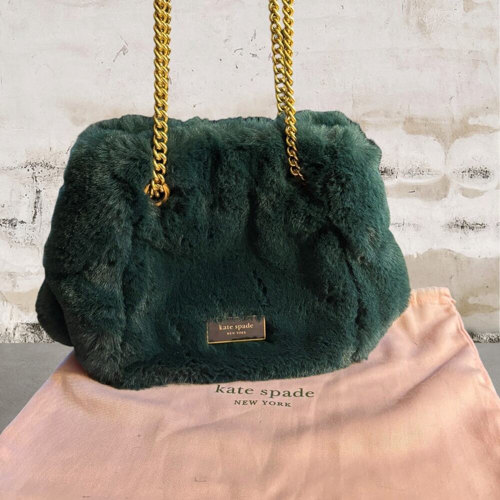 Kate Spade $398 Cleo Faux Fur Small Chain Bucket Bag + Dust Bag